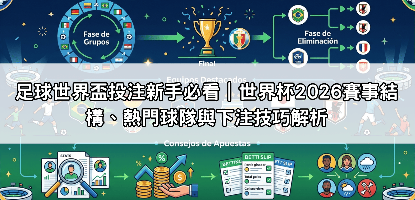 足球世界盃投注新手必看｜世界杯2026賽事結構、熱門球隊與下注技巧解析
